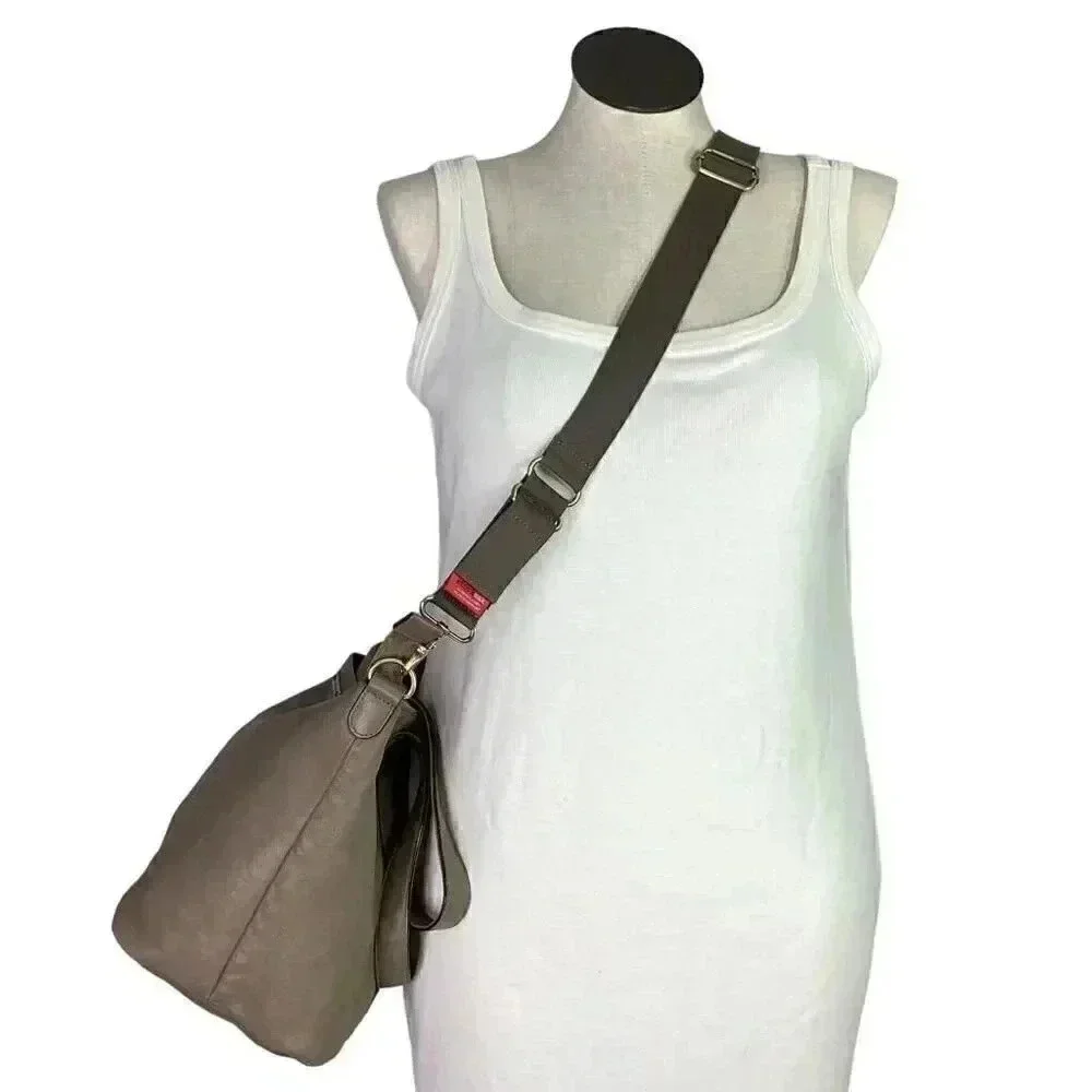 Storksak Noa Leather Diaper Bag Gray Crossbody Strap Double Handles Changing Pad